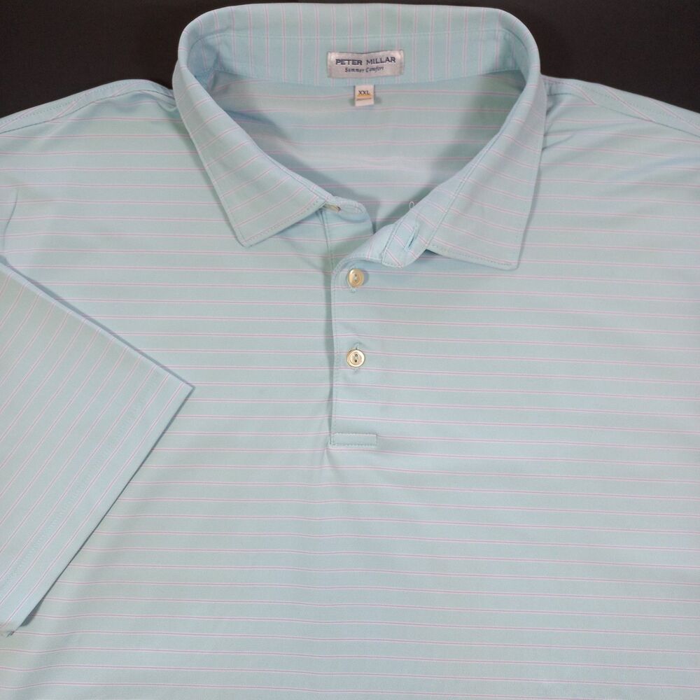 Peter Millar Jubilee Stripe Polo Shirt XXL Mint Blue Pink Performance MF23EK40S